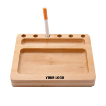 Wholesale Cheap Multi functional Natural Bamboo tobacco Rolling Tray With Pre Rolled Cone Holder custom logo